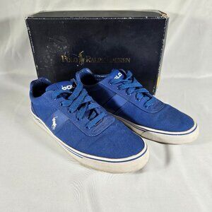 POLO Ralph Lauren Men's Blue Canvas Leather Sneakers HANFORD  Size 9D